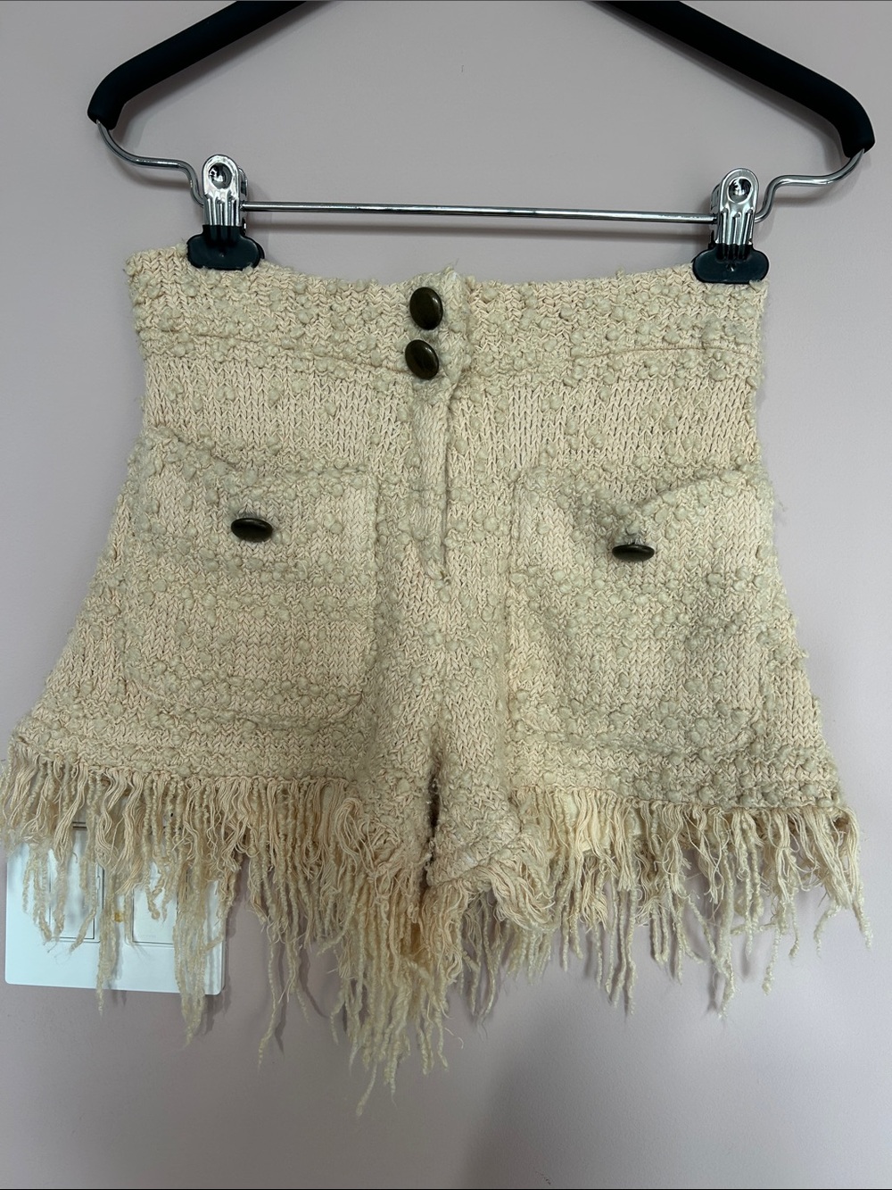 Alexis Miu Runway High-Waist Fringed Knit Shorts - size S, fits like XS